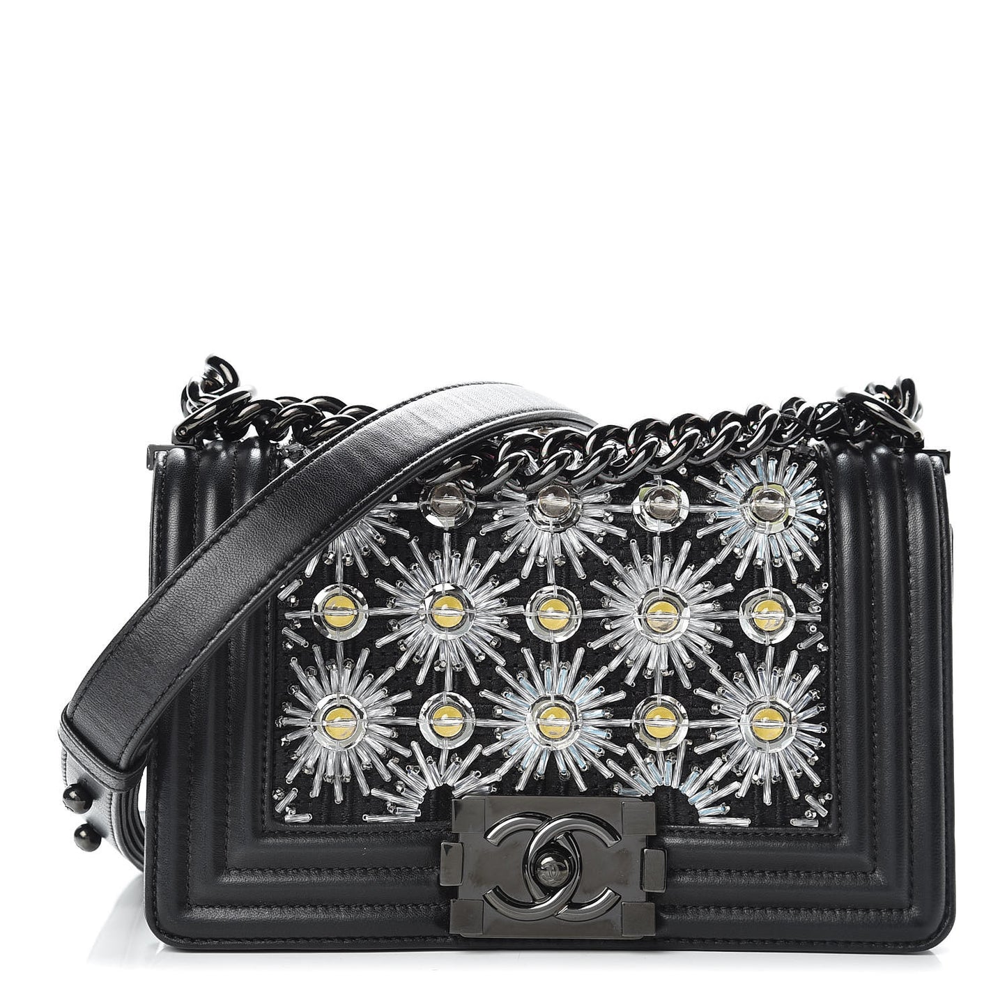 Lambskin Satin LED Metal Small Boy Flap Black