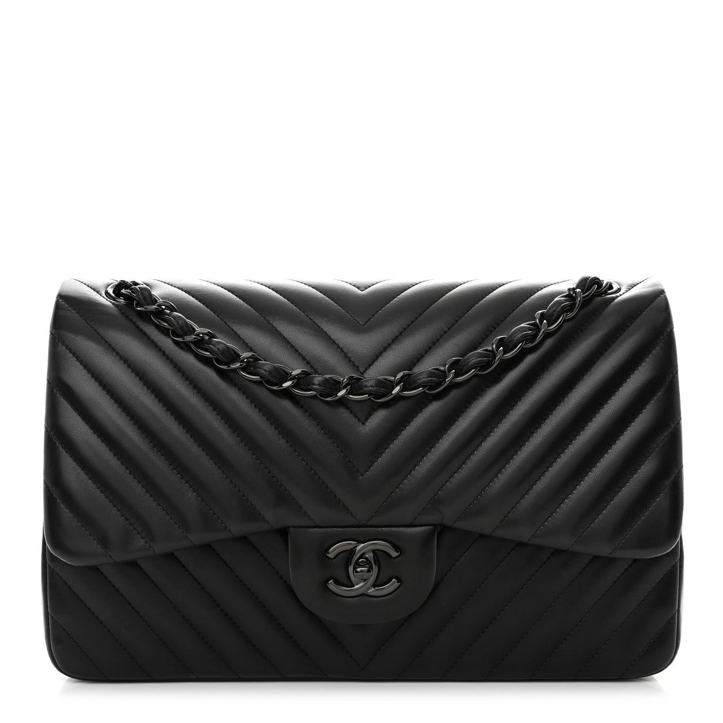 Lambskin Chevron Quilted Jumbo Double Flap So Black