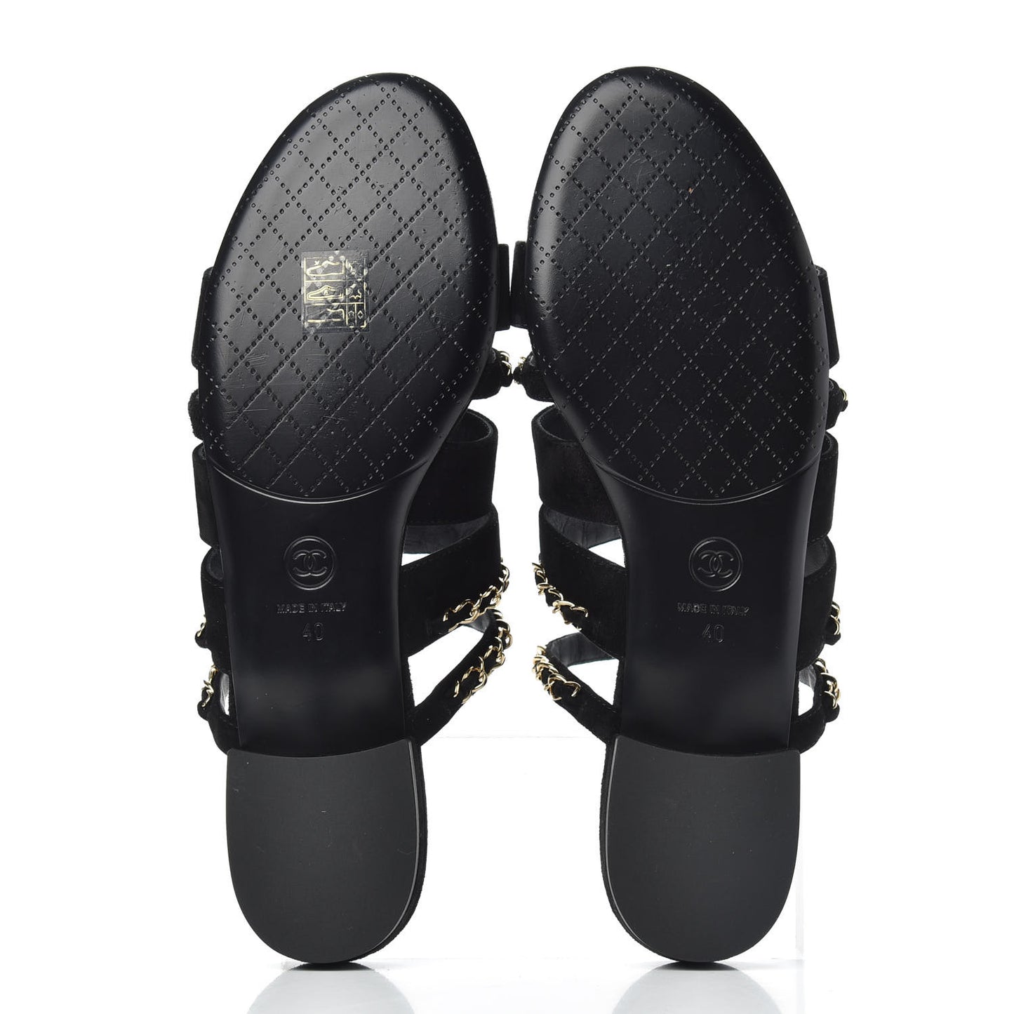 Suede Chain Mule Sandals 40 Black