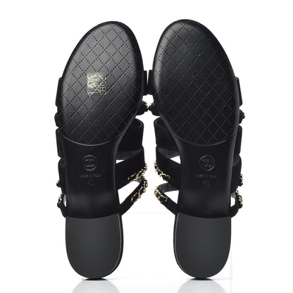 Chanel Suede Chain Mule Sandals 40 Black 5 of 9