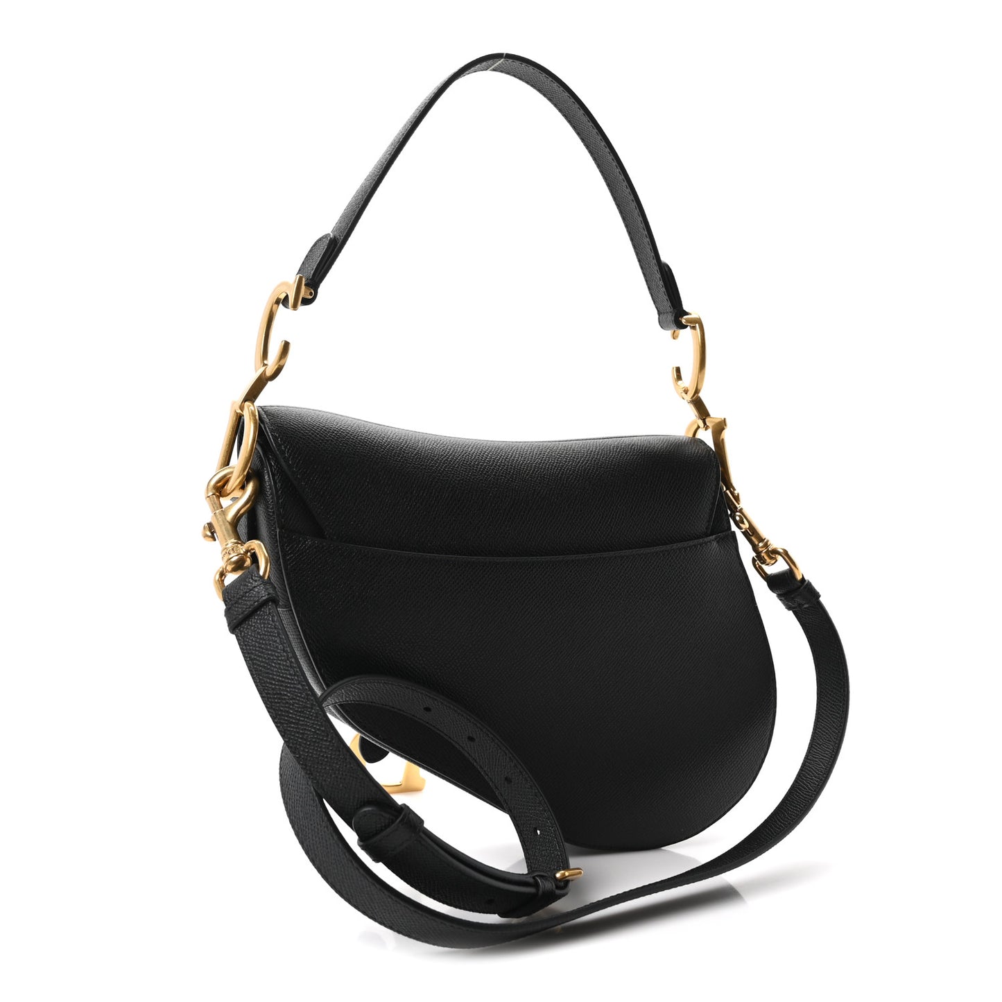 Grained Calfskin Saddle Bag With Strap Black