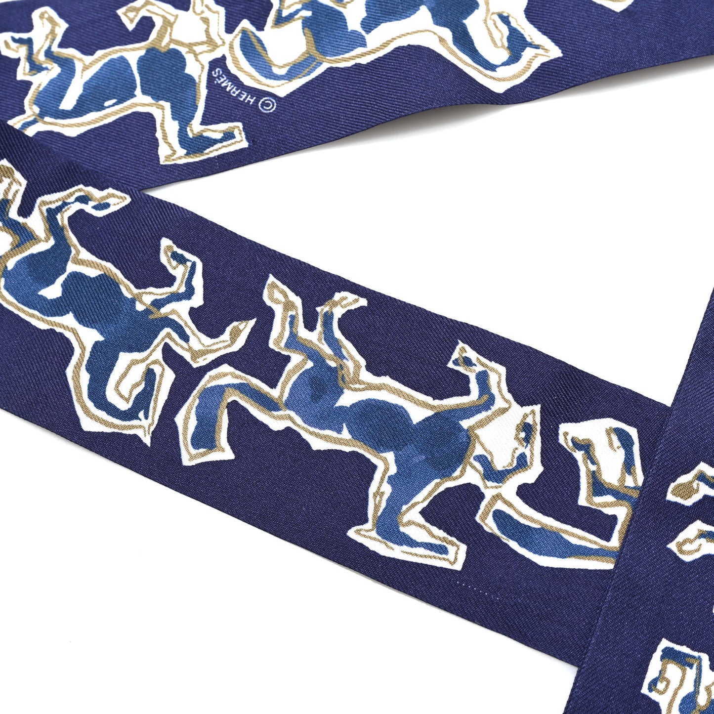 Silk Chevaux En Liberte Twilly Marine Indigo Blanc