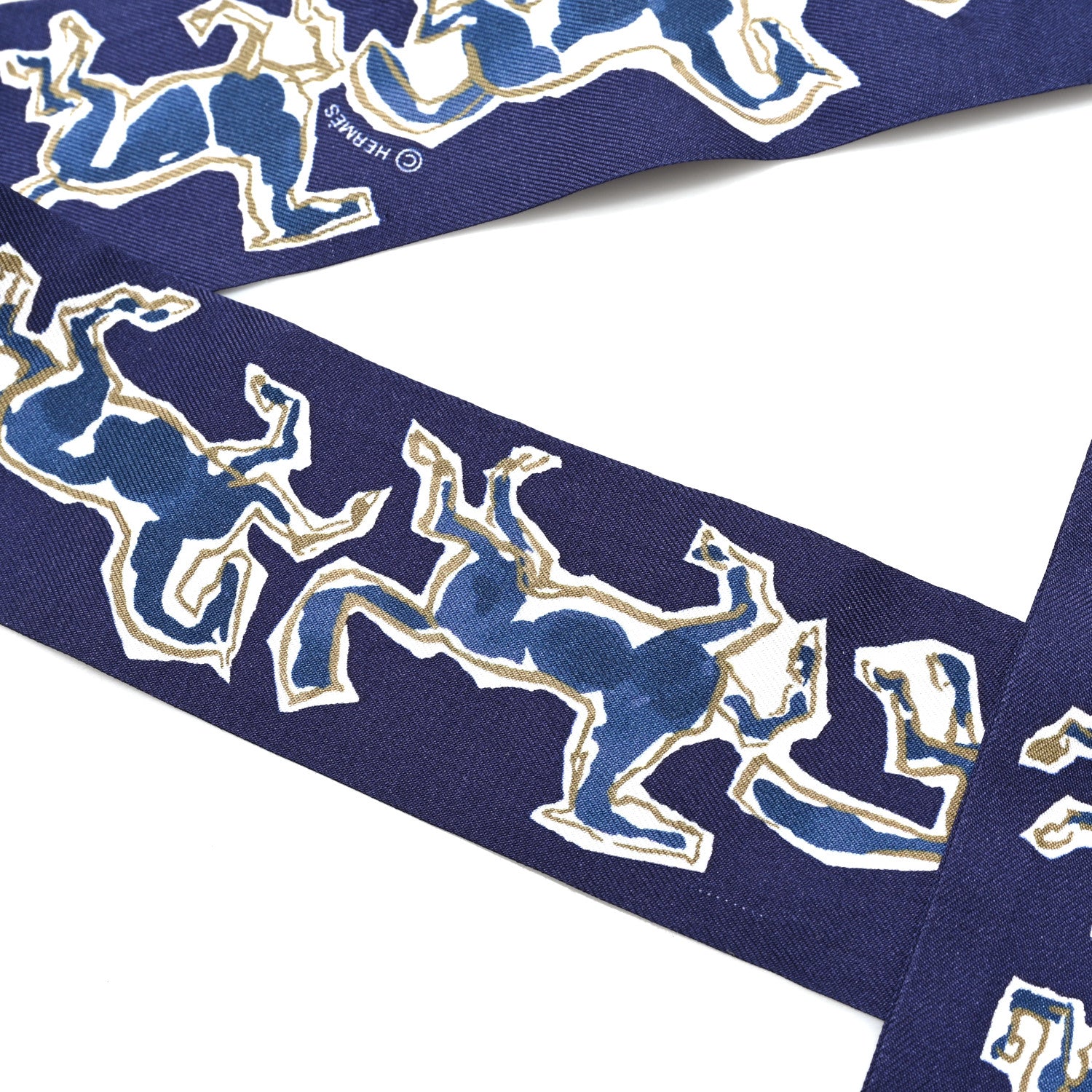 Hermes Silk Chevaux En Liberte Twilly Marine Indigo Blanc 4 of 4
