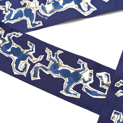 Hermes Silk Chevaux En Liberte Twilly Marine Indigo Blanc 4 of 4
