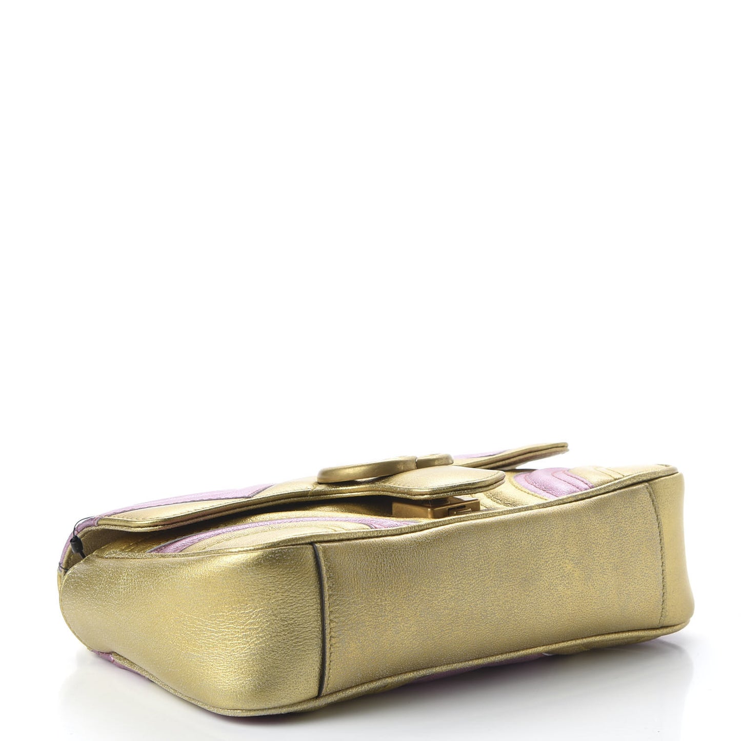 Metallic Calfskin Matelasse Mini GG Marmont Shoulder Bag Gold Pink