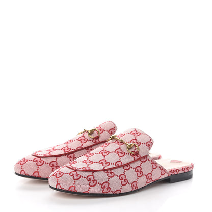 Gucci Canvas GG Monogram Horsebit Womens Princetown Slippers 40 Gardenia Hibiscus Red 3 of 7