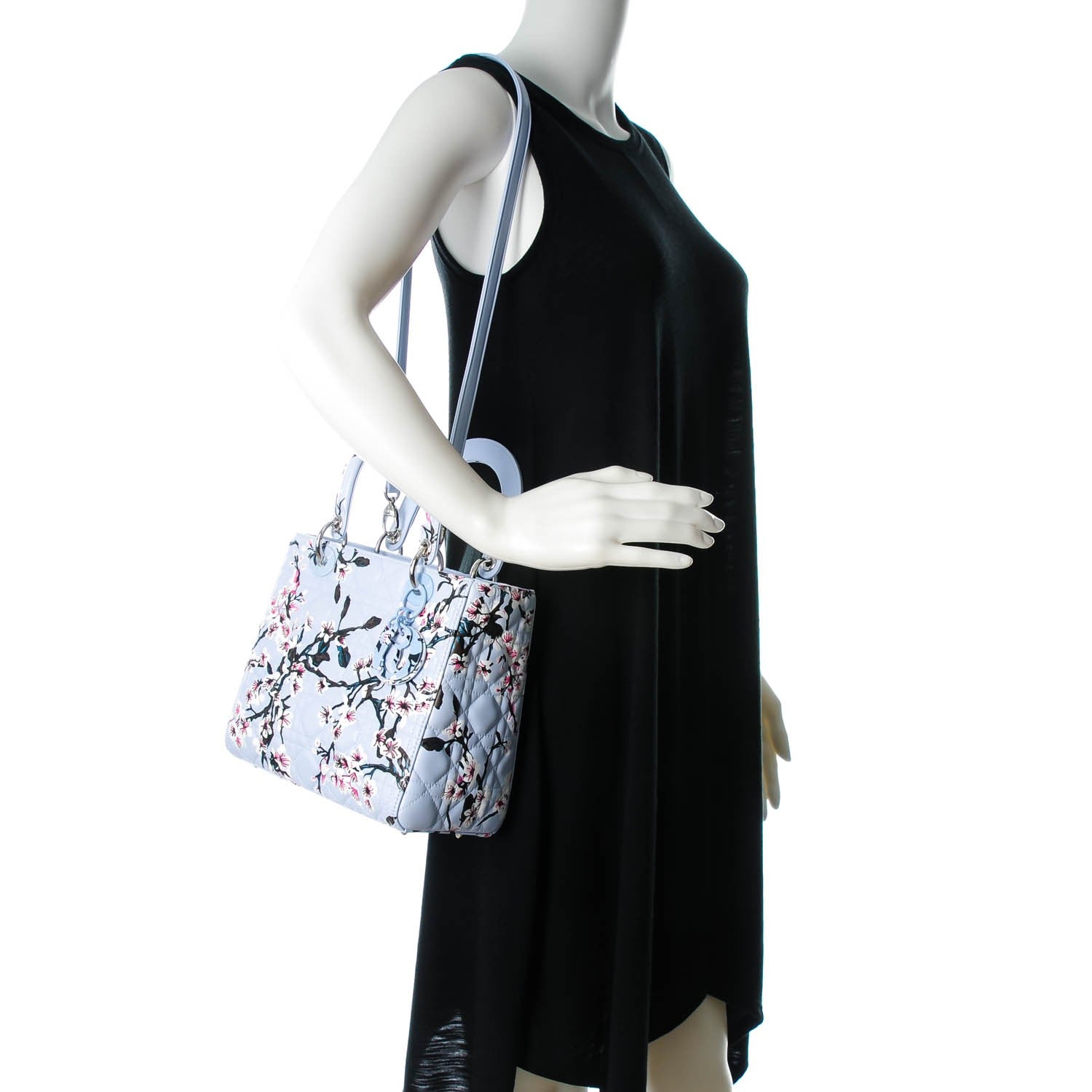 Christian Dior Lambskin Cannage Floral Printed Medium Lady Dior Light Blue 2 of 9