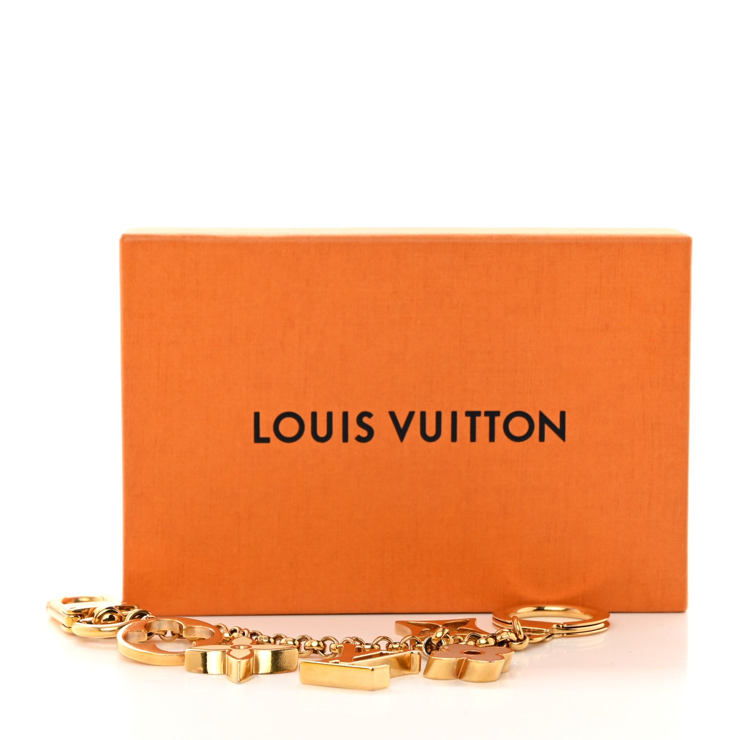 Brass Enamel Fleur De Monogram Bag Charm Chain Gold