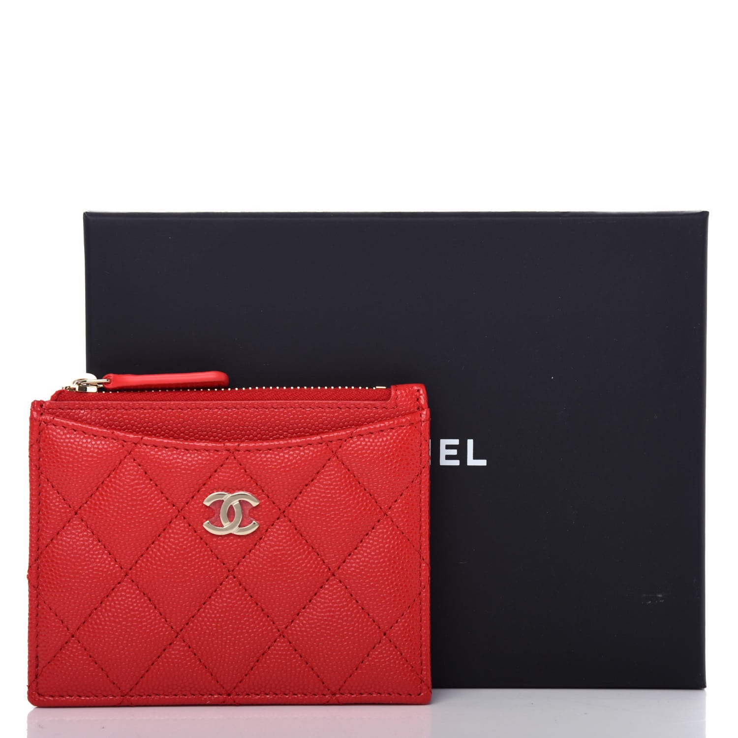 Chanel Caviar Quilted CC Zip Card Holder Red 8 of 8