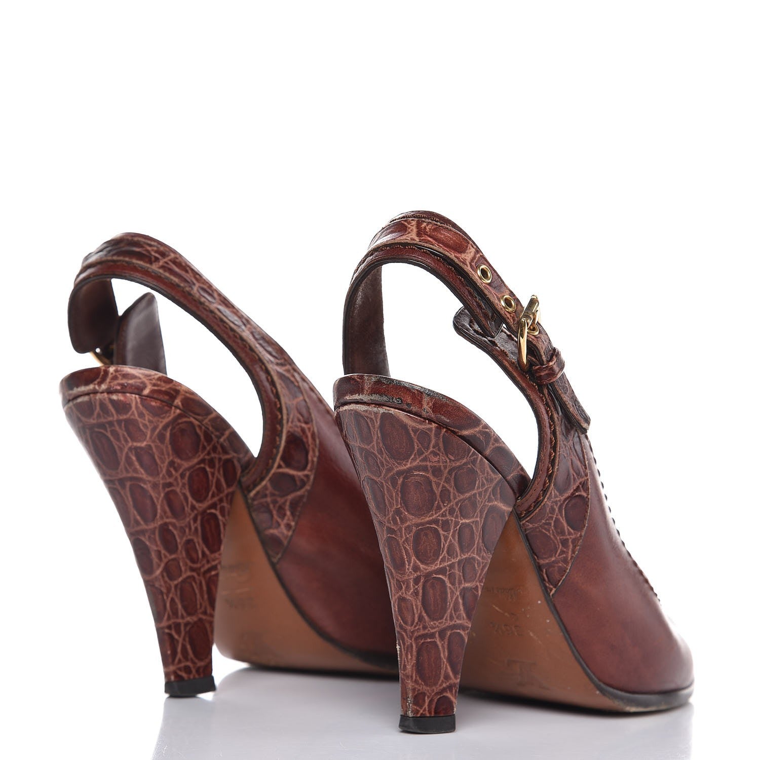 Louis Vuitton Calfskin Croc Embossed Slingback Heels 36.5 Brown 4 of 11