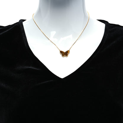 Van Cleef & Arpels 18K Yellow Gold Tiger Eye Lucky Alhambra Butterfly Pendant Necklace 2 of 7