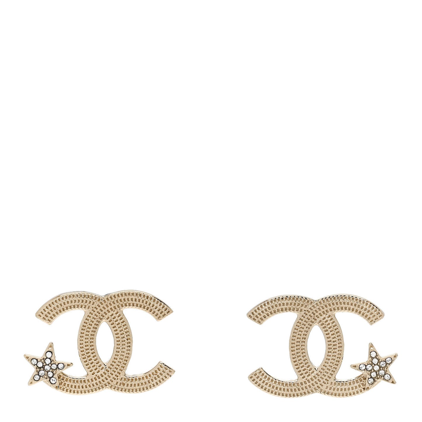 Metal Crystal CC Star Earrings Gold