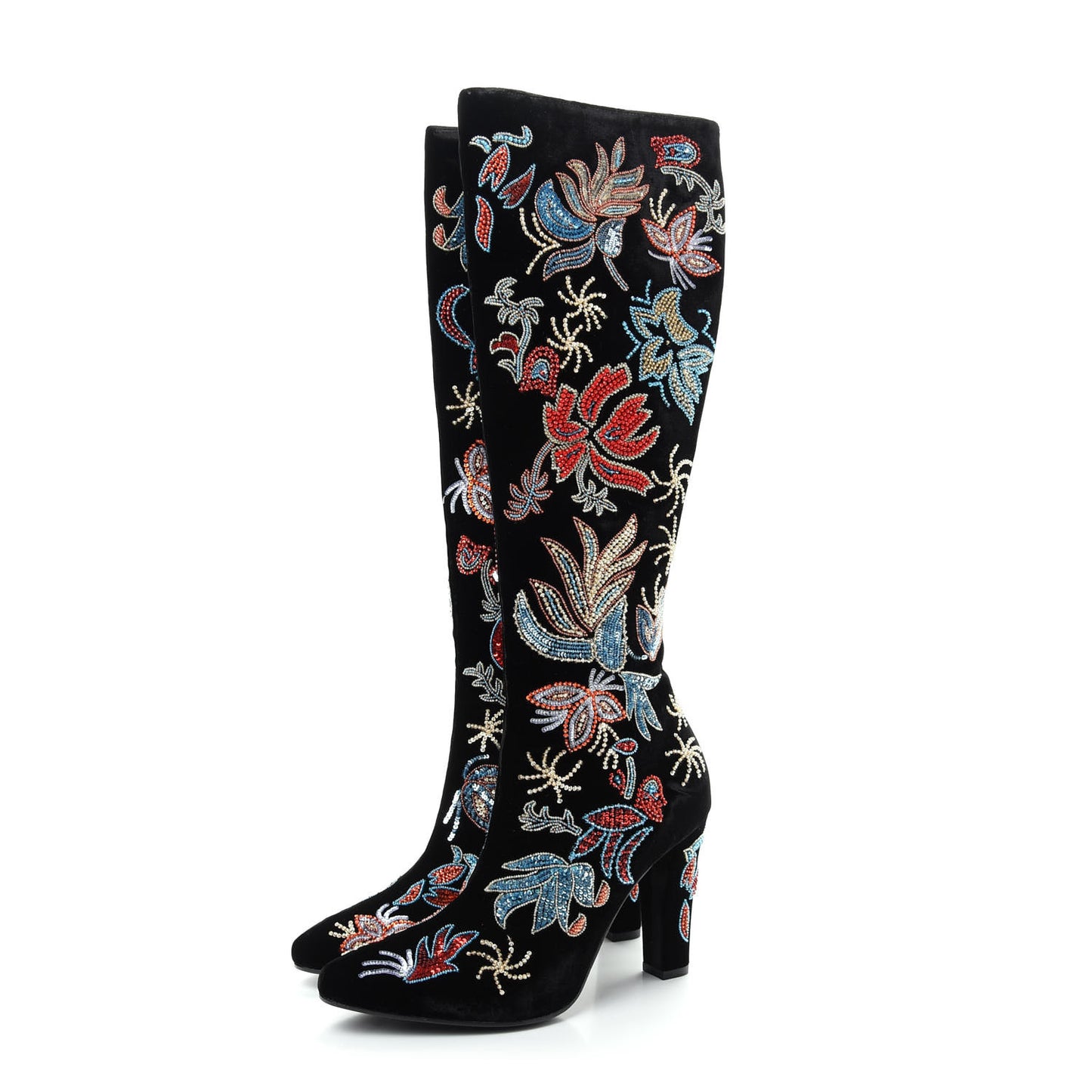 Velvet Embroidered Claire Boots 37 Black