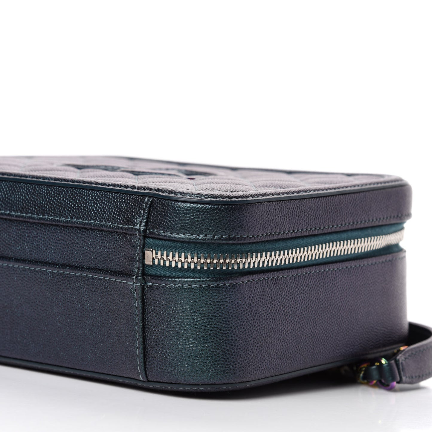Iridescent Caviar Quilted Medium CC Filigree Vanity Case Dark Turquoise