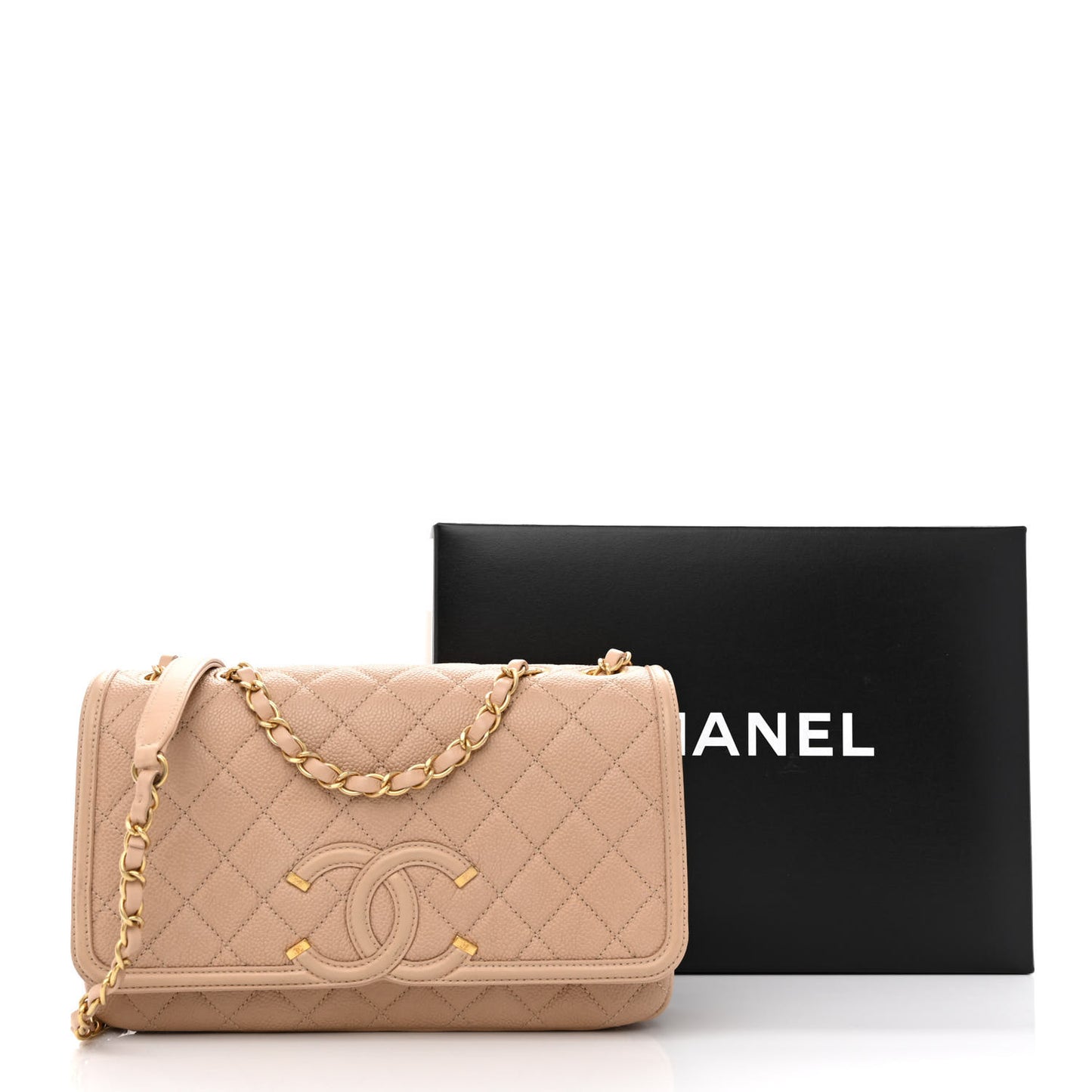 Caviar Quilted Medium CC Filigree Flap Beige
