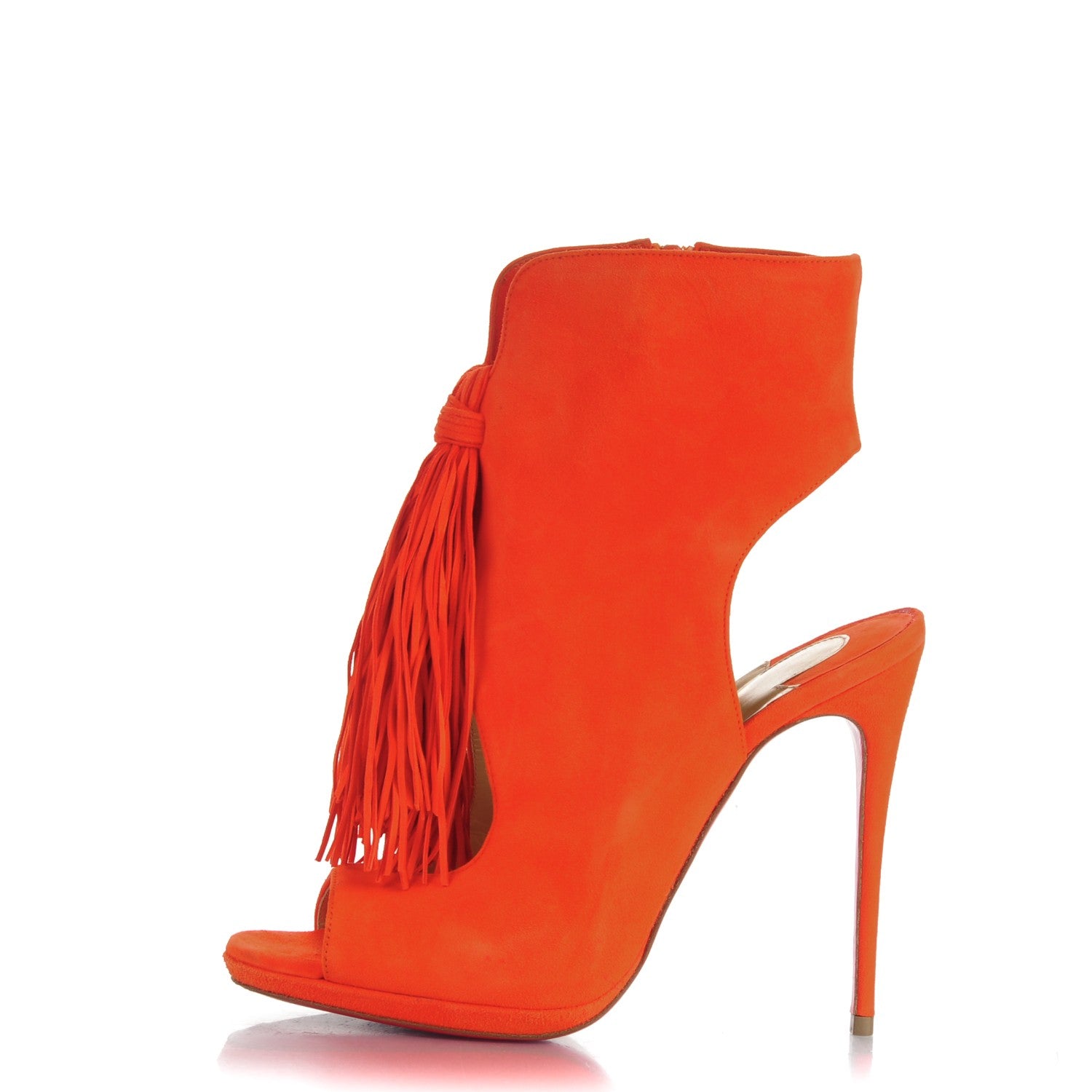 Christian Louboutin Suede Fringe Otoka 120 Booties 37 Capucine 1 of 7