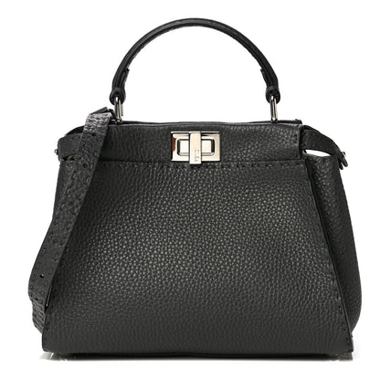 Fendi Cuoio Romano Selleria Bi-Color Mini Peekaboo Iconic Satchel Asfalto Latte 1 of 12