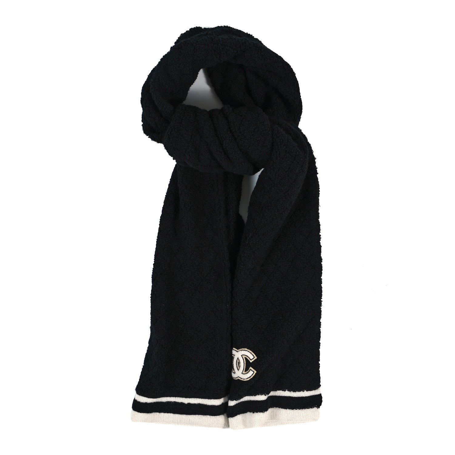 Chanel Cashmere Blend Knit CC Scarf Black White 1 of 3