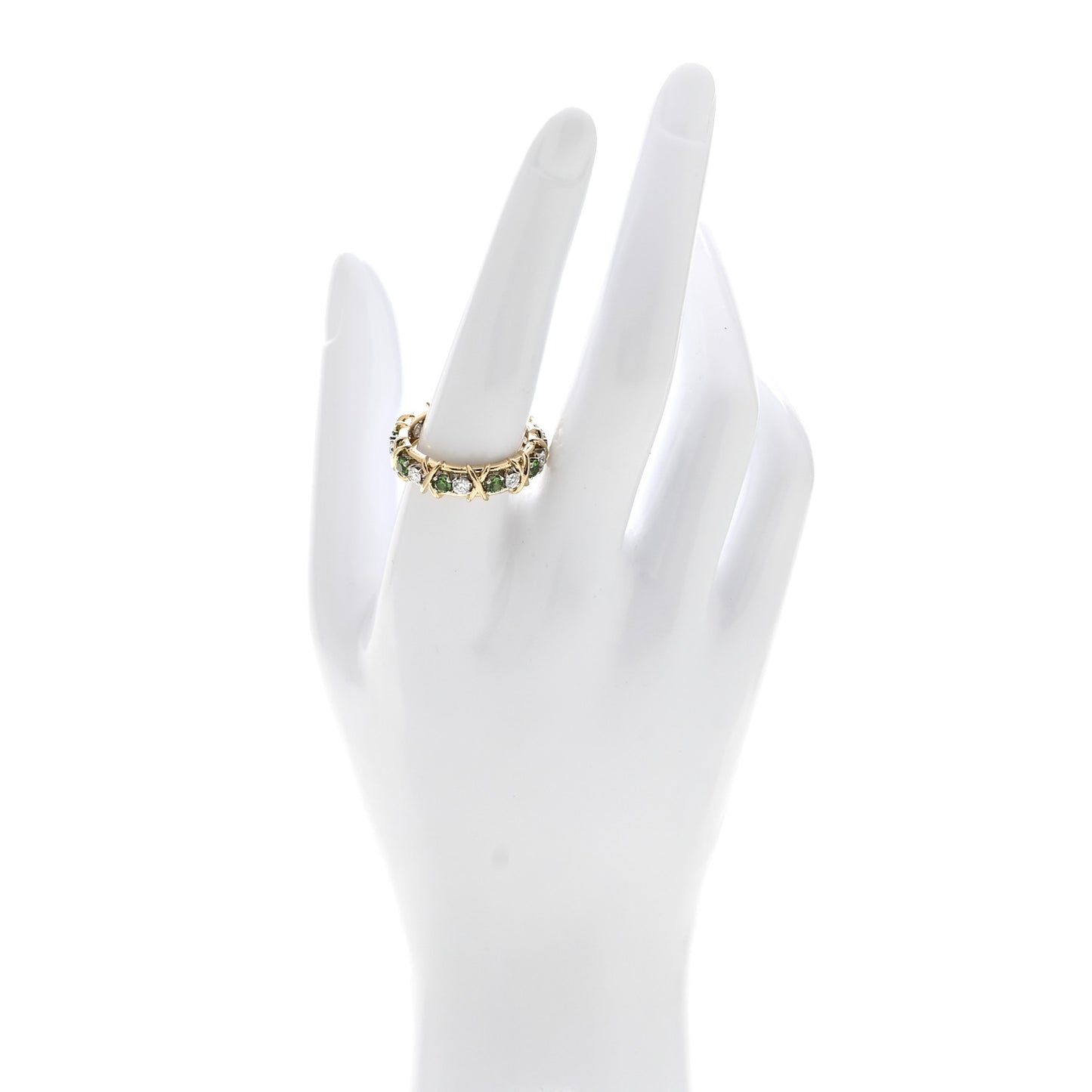 18K Yellow Gold Platinum Diamond Tsavorite Schlumberger Sixteen Stone Ring 60 9