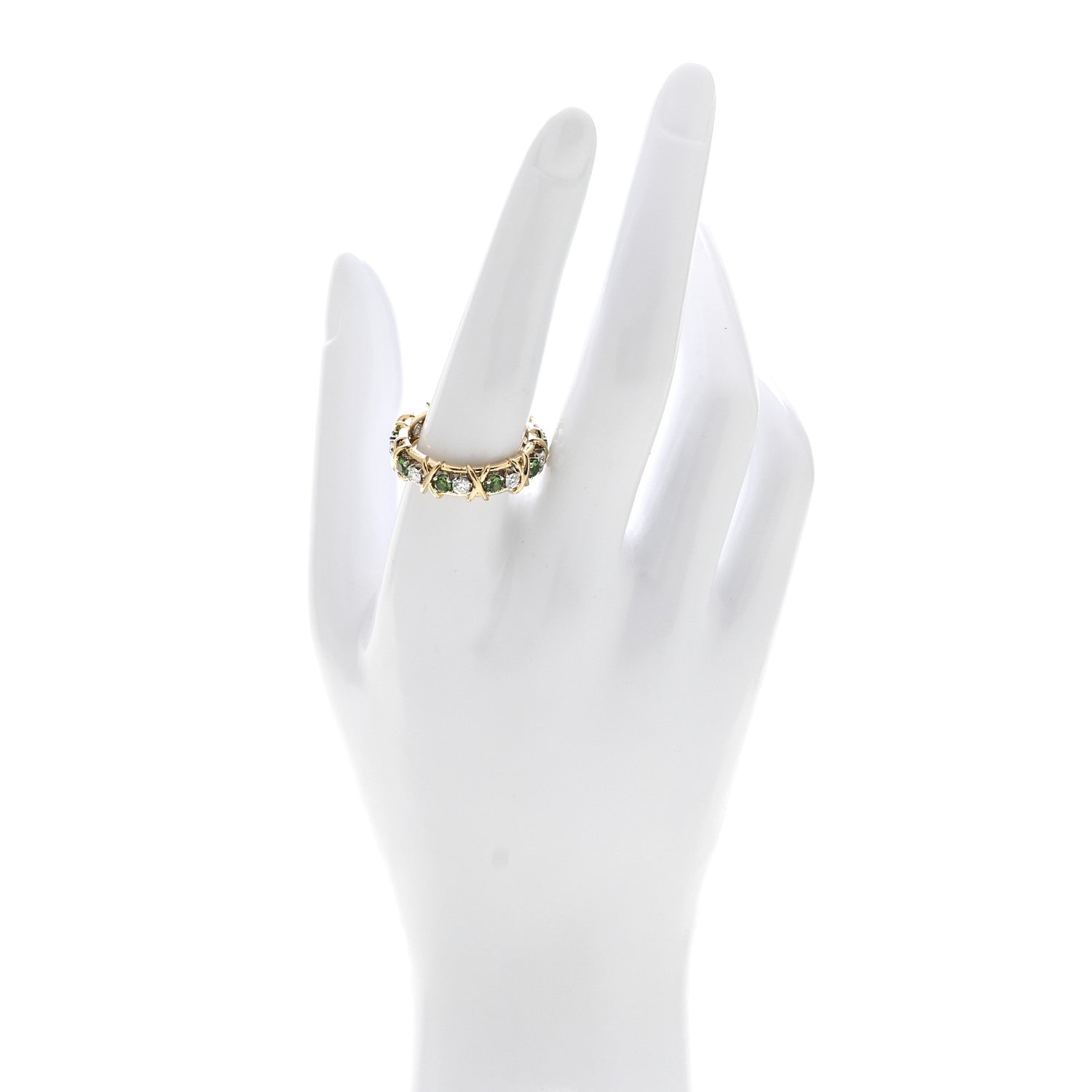 Tiffany 18K Yellow Gold Platinum Diamond Tsavorite Schlumberger Sixteen Stone Ring 60 9 2 of 5