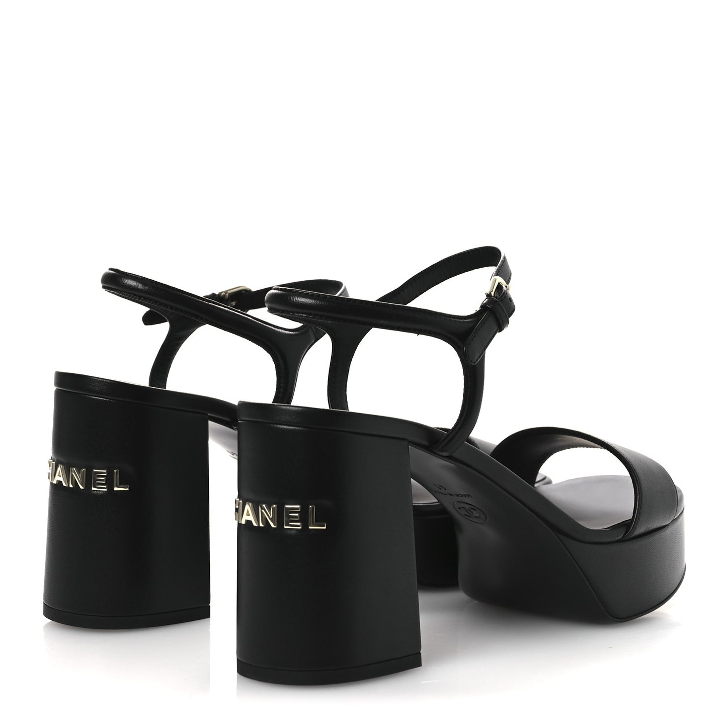 Lambskin Logo Platform Sandals 41 Black