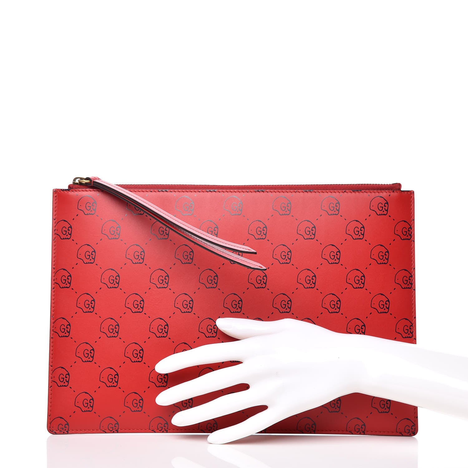 Gucci Calfskin GucciGhost Hamlet Skull Zip Pouch Hibiscus Red