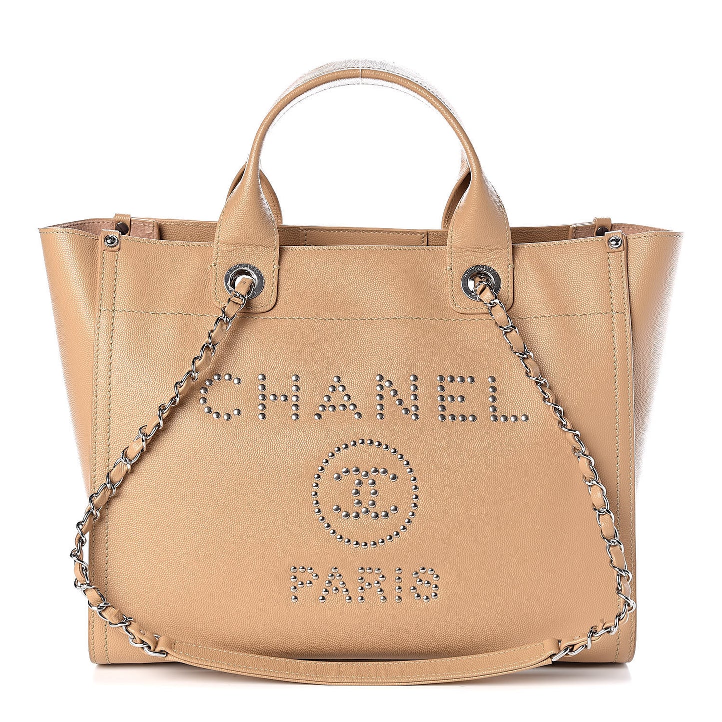 Caviar Small Studded Deauville Tote Beige