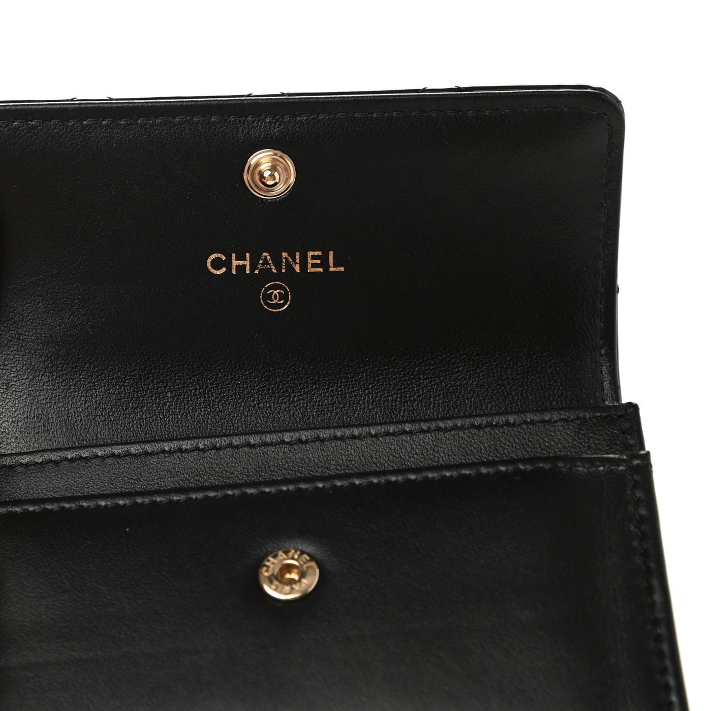 Patent Calfskin Quilted Flap Card Holder Black