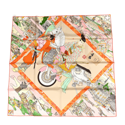 Hermes Silk Les Artisans D'Hermes Scarf 90 Beige Orange Vert 1 of 6