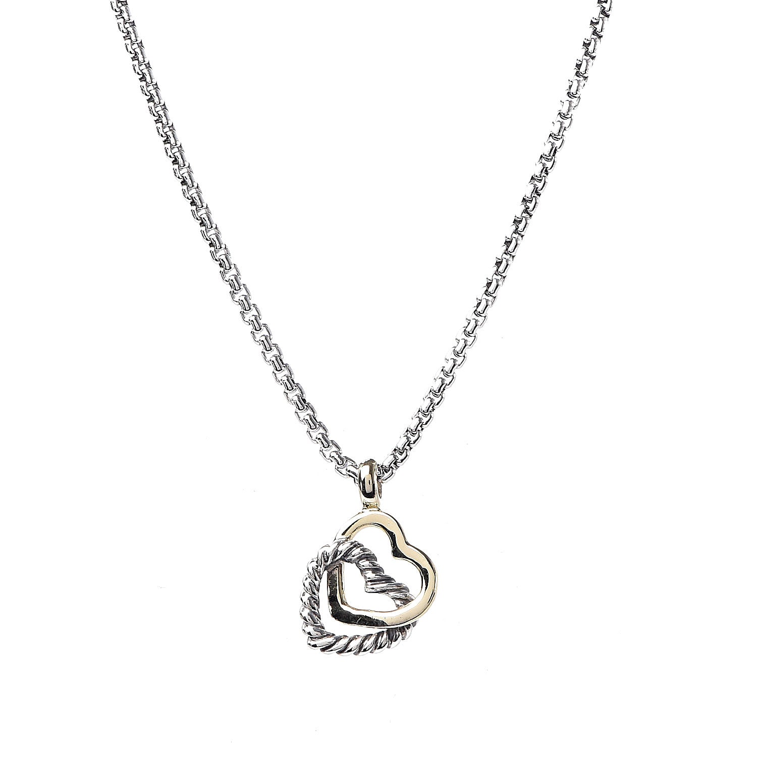 David Yurman Sterling Silver 18K Yellow Gold Cable Collectibles Interlocking Heart Pendant Necklace 4 of 6