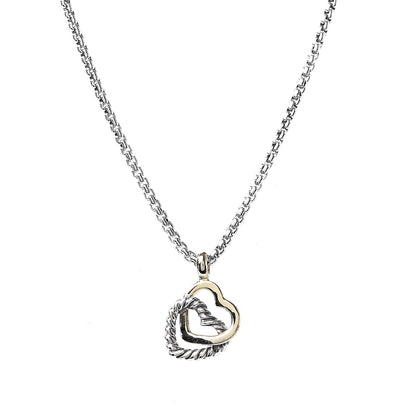 David Yurman Sterling Silver 18K Yellow Gold Cable Collectibles Interlocking Heart Pendant Necklace 4 of 6