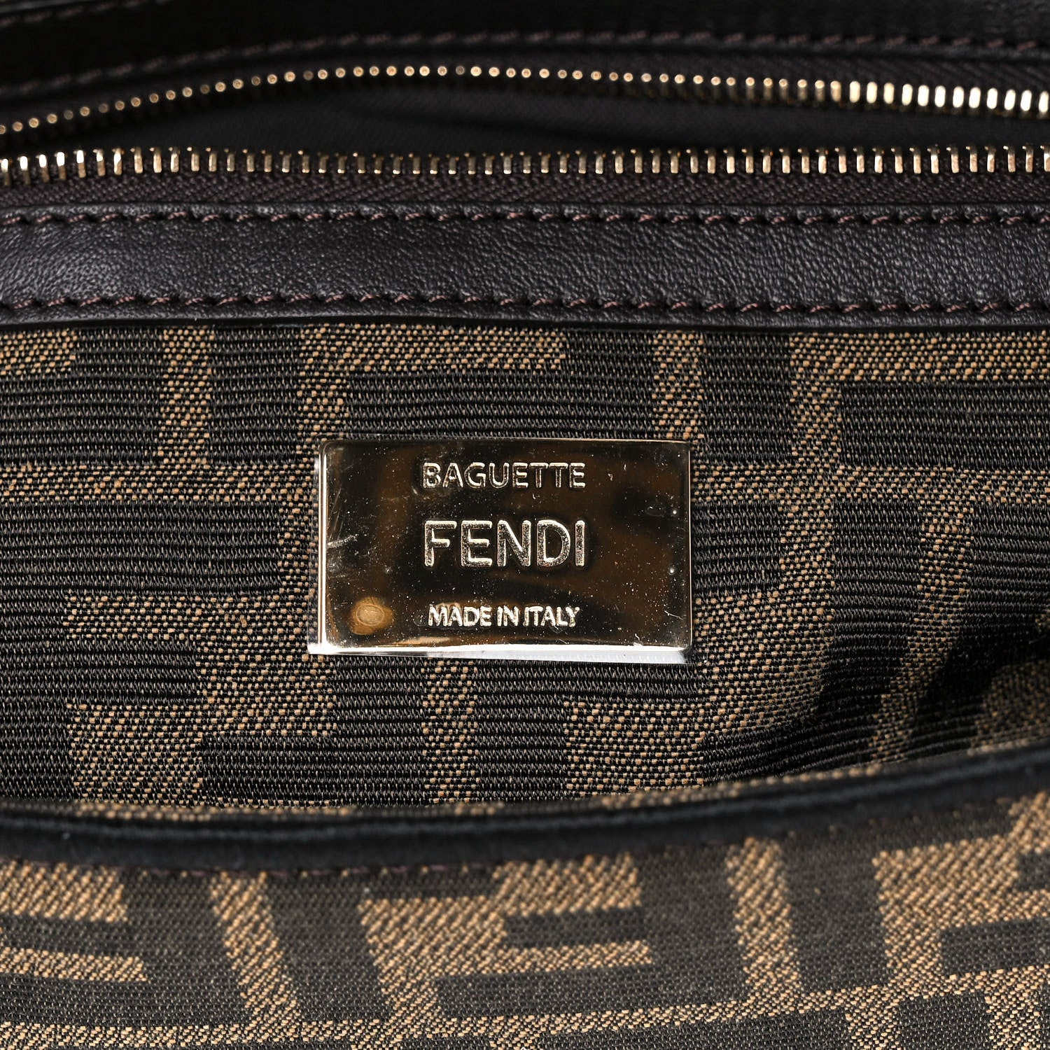 Fendi Fabric Jacquard FF 1974 Medium Baguette Tobacco Moro Black 8 of 12