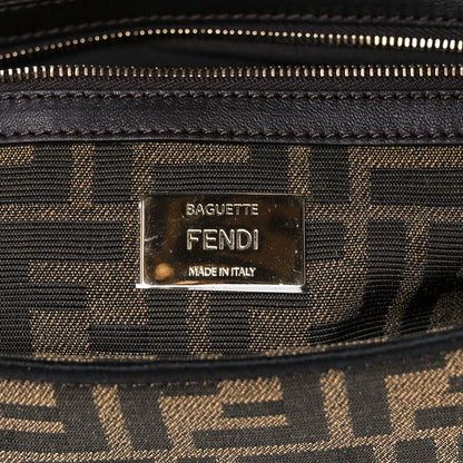 Fendi Fabric Jacquard FF 1974 Medium Baguette Tobacco Moro Black 8 of 12
