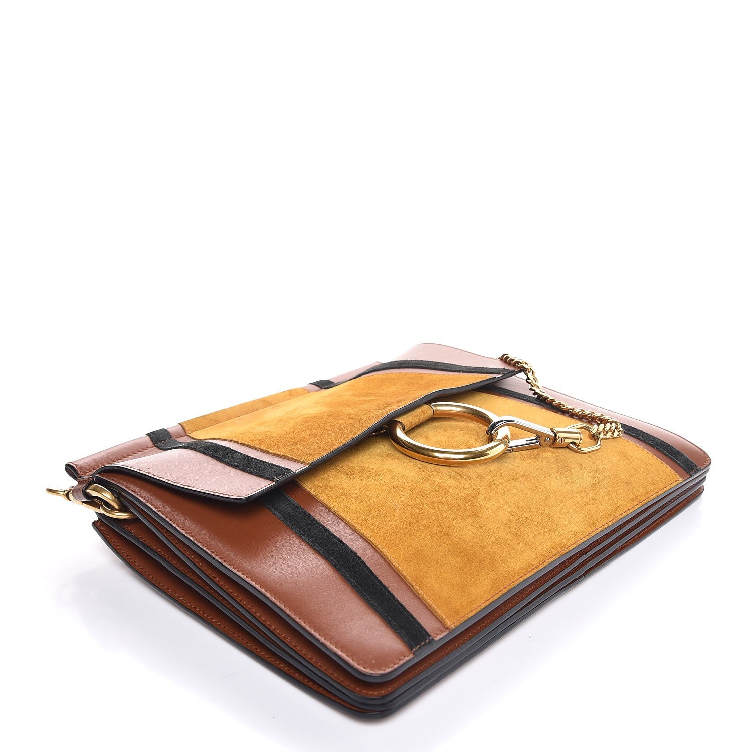 Chloe Suede Calfskin Patchwork Medium Faye Shoulder Bag Tobacco 4 of 8