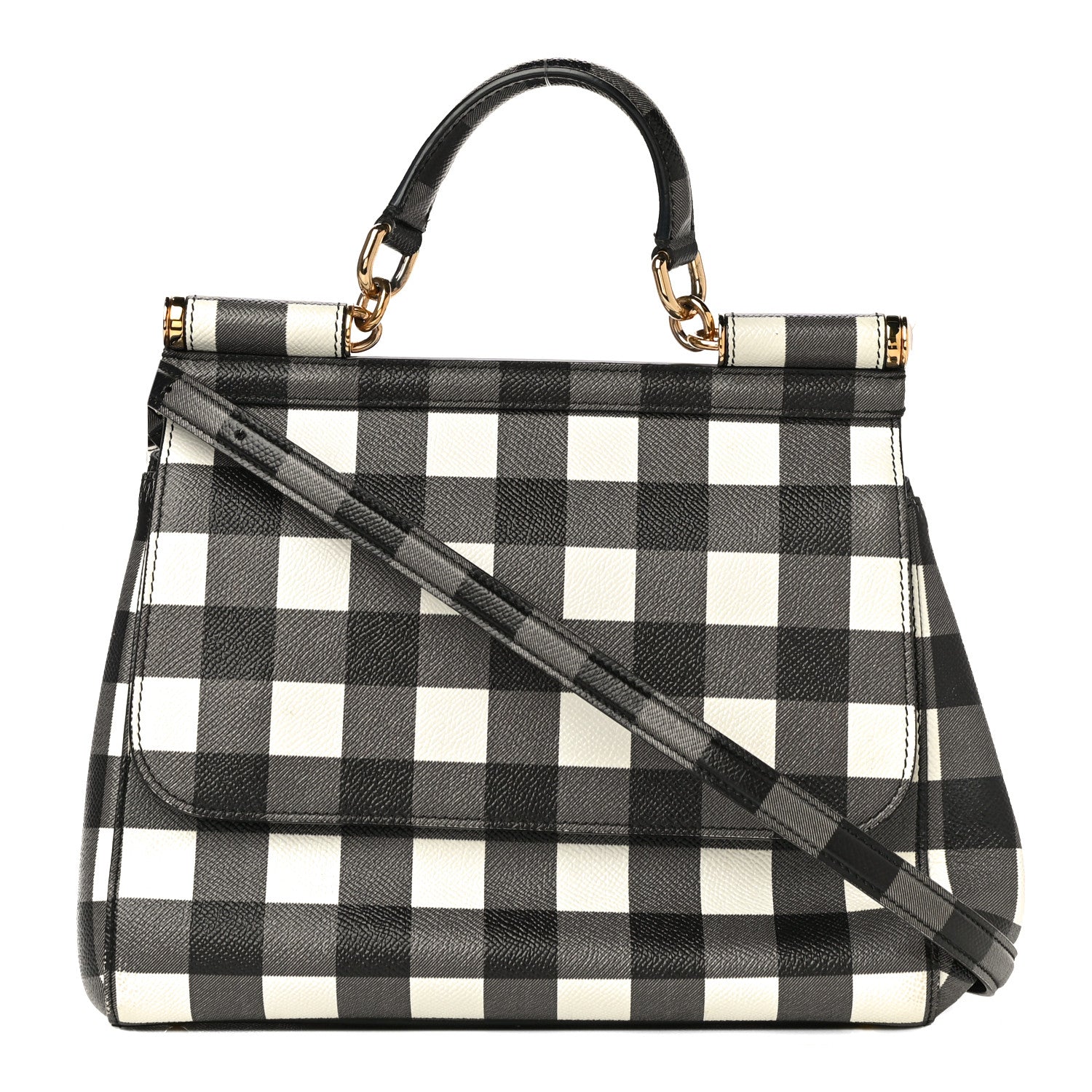 Dolce & Gabbana Dauphine Print Checker Medium Miss Sicily Satchel Black White 1 of 18
