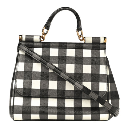 Dolce & Gabbana Dauphine Print Checker Medium Miss Sicily Satchel Black White 1 of 18