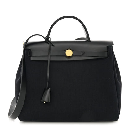 Hermes Military Toile Vache Hunter Herbag Zip PM 31 Black 1 of 14