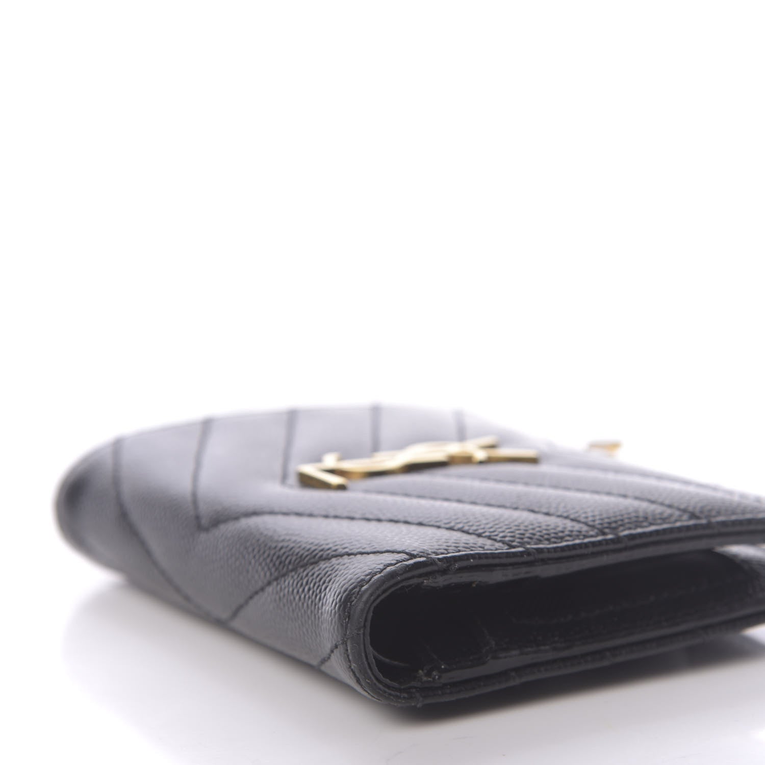 Saint Laurent Grain De Poudre Matelasse Chevron Monogram Zipped Card Case Black 7 of 9