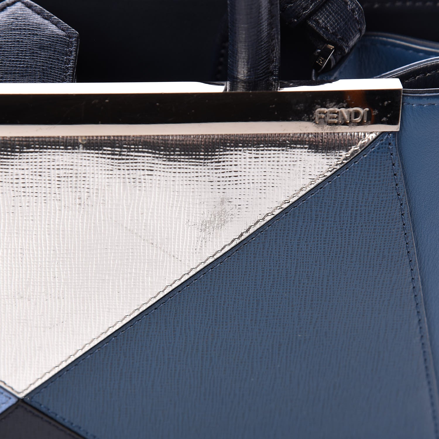 Fendi Vitello Elite Calfskin Colorblock Petite 2Jours Tote Blue Multicolor 18 of 20