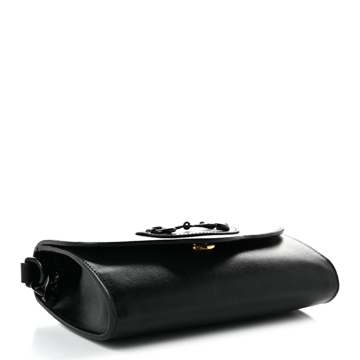 Glazed Textured Calfskin Web Monochrome Mini Horsebit 1955 Chain Shoulder Bag Black