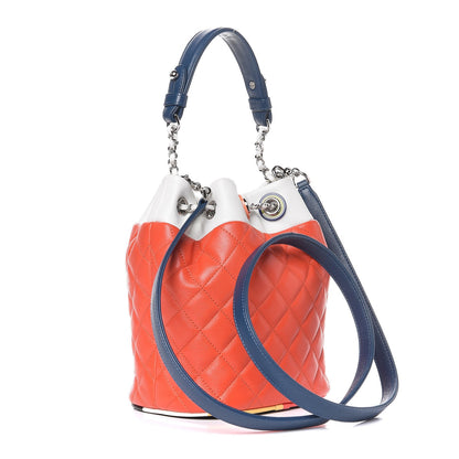 Chanel Lambskin Quilted Cuba Drawstring Tote Red White Blue 3 of 9
