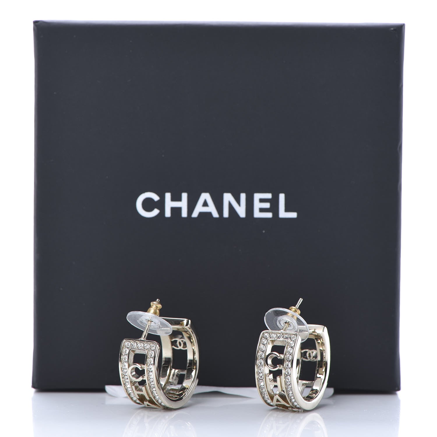 Chanel Metal Crystal Bow-tiful CC Hoop Earrings Gold 6 of 6