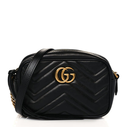 Gucci Calfskin Matelasse Mini GG Marmont Chain Shoulder Bag Black 1 of 13