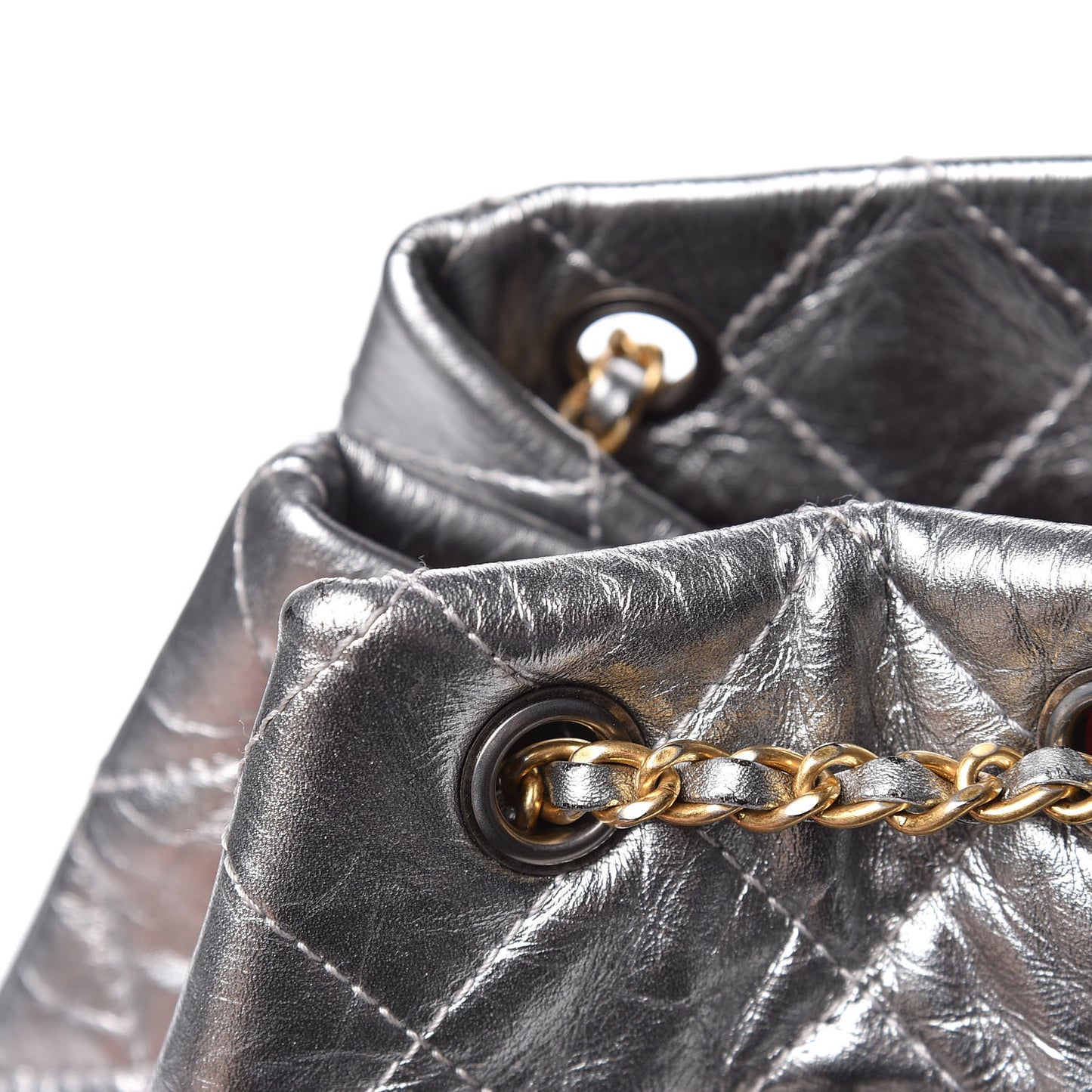 Metallic Crumpled Calfskin Quilted Gabrielle Backpack Silver