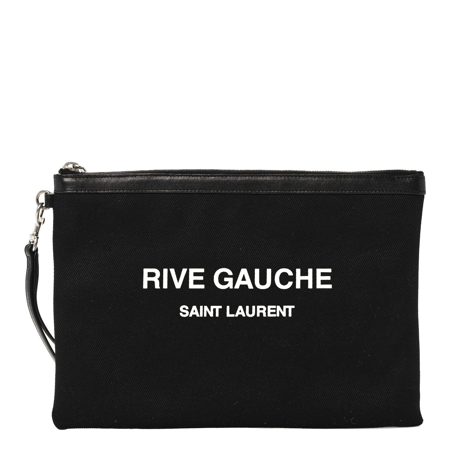 Saint Laurent Linen Canvas Rive Gouche Zipped Pouch Black 1 of 11