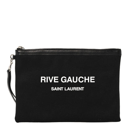 Saint Laurent Linen Canvas Rive Gouche Zipped Pouch Black 1 of 11