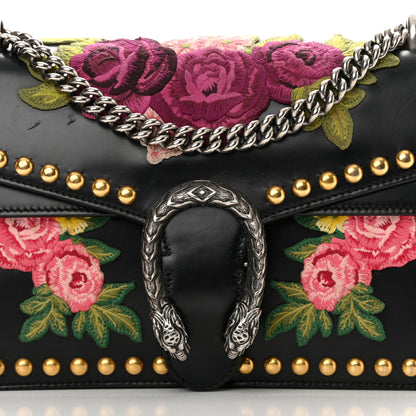 Gucci Calfskin Floral Embroidered Studded Small Dionysus Shoulder Bag Black 8 of 20