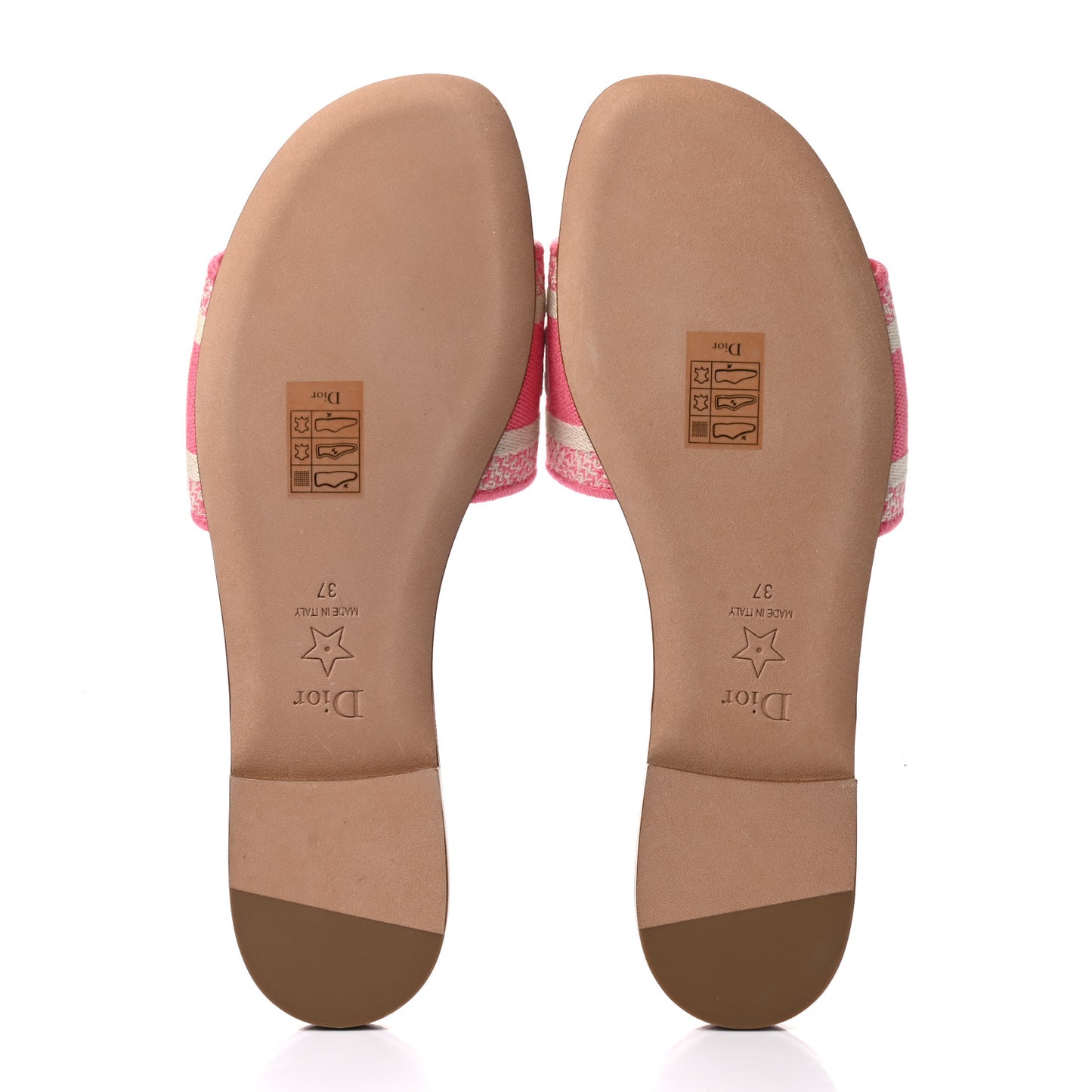 Canvas Toile de Jouy Embroidered Dway Flat Slide Sandals 37 Off White Pink
