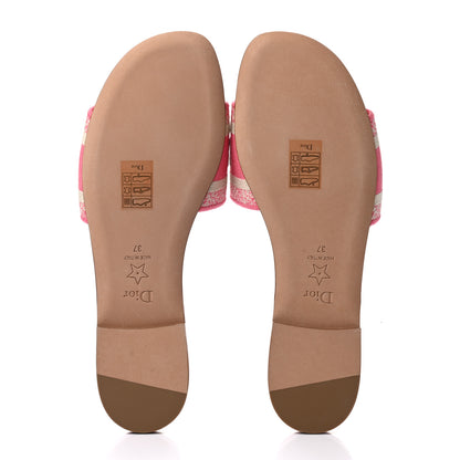Christian Dior Canvas Toile de Jouy Embroidered Dway Flat Slide Sandals 37 Off White Pink 5 of 9