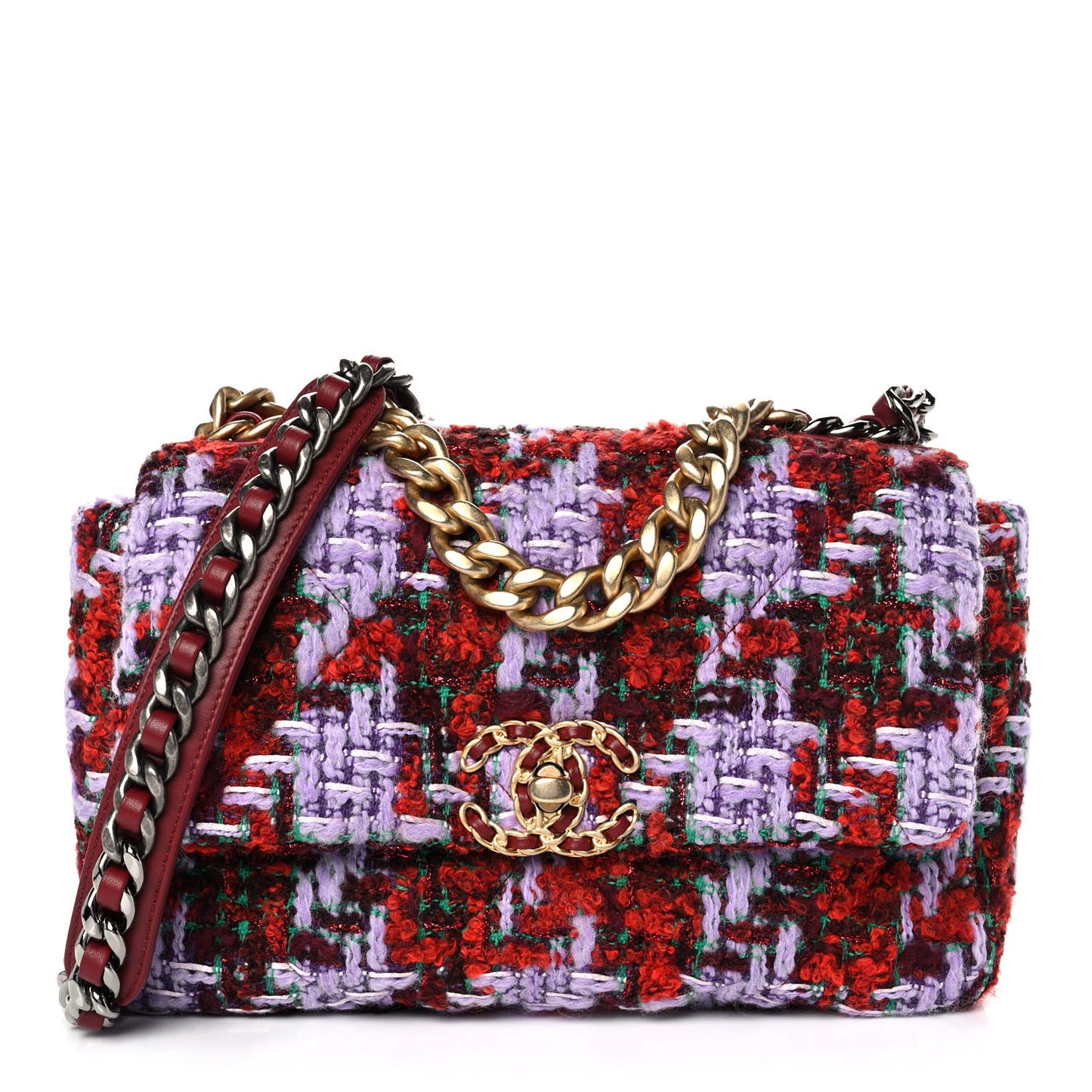 Tweed Quilted Medium Chanel 19 Flap Red Purple Green